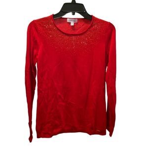 Calvin Klein red holiday studded sweater size Small